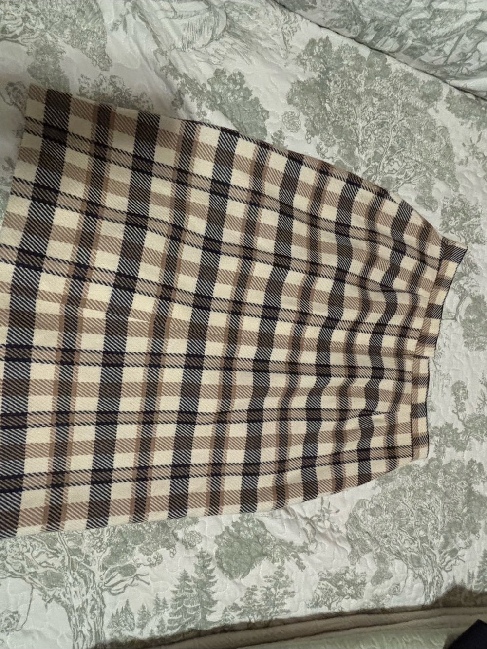 JH Collectibles sz 14 Vintage 80’s Ivory Camel Black plaid wool skirt academia - Picture 5 of 12